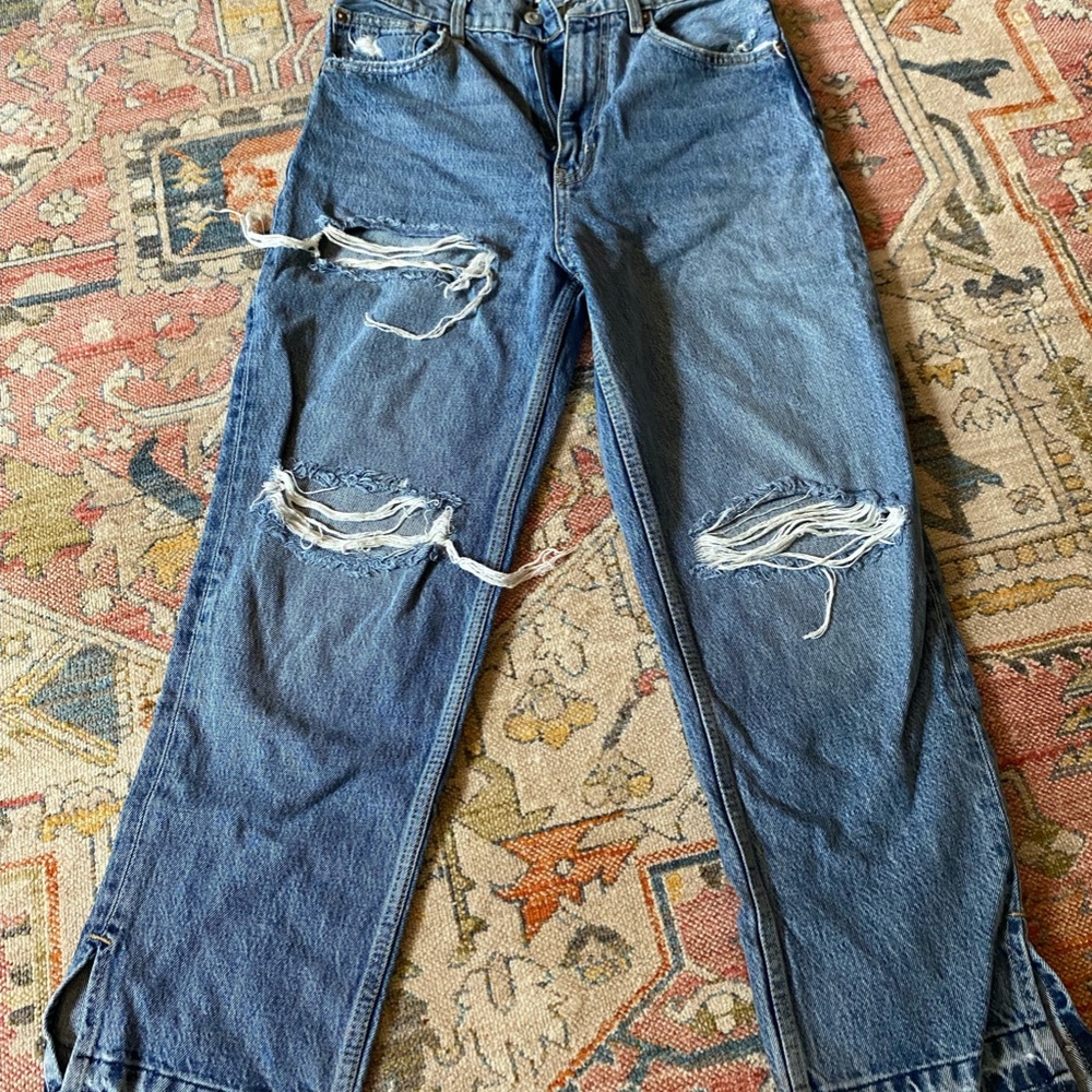Free People Ripped Boyfriend High Waisted Jeans, 28